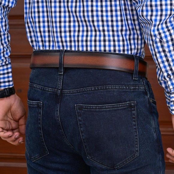 Full Grain Vintage Sun Brown Buffalo Leather Belt For Men: Free Personalization - Picture 8 of 14